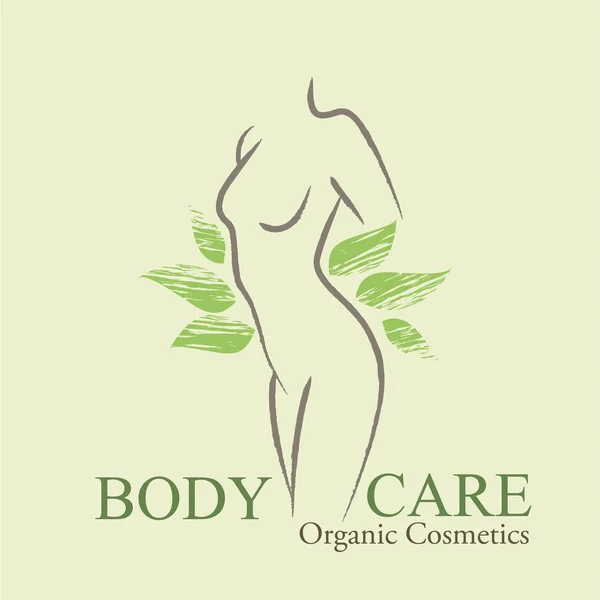 Organic Cosmetics Design elements with contoured woman's silhouette — Διανυσματικό Αρχείο