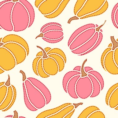 Vector seamless pattern with orange and pink  pumpkins
