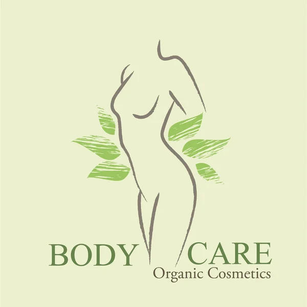 Organic Cosmetics Design elements with contoured woman's silhouette — ストックベクタ