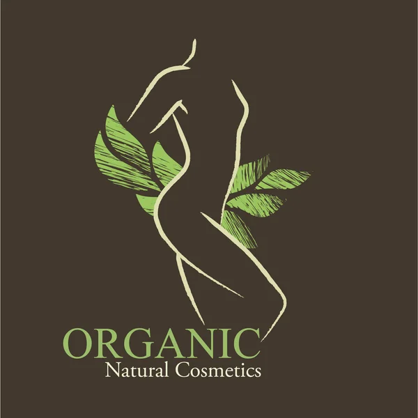 Organic Cosmetics Design elements with contoured woman's silhouette — 图库矢量图片