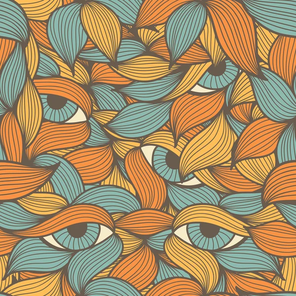 Seamless pattern with stylized leaves and eyes — Stockvector