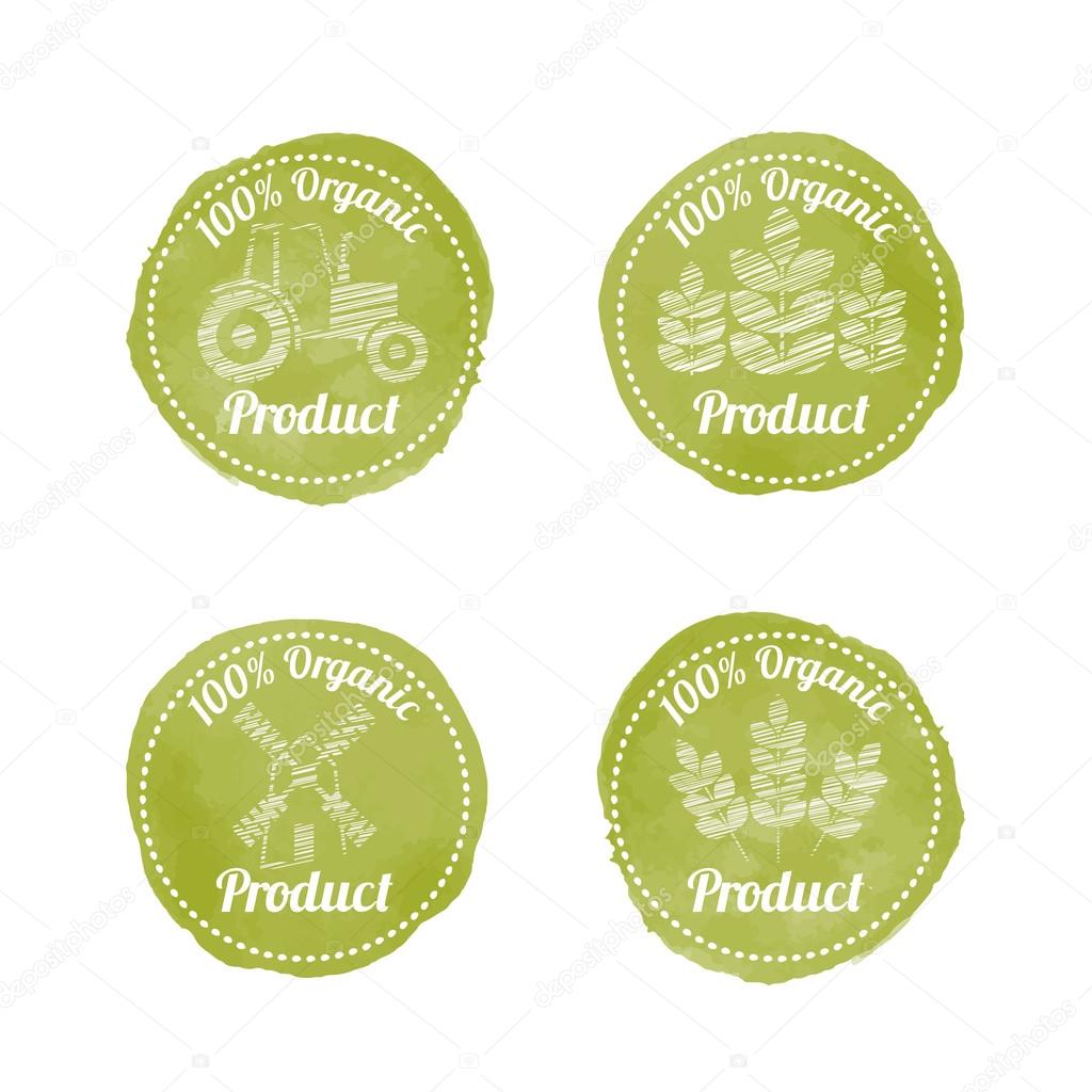 Set of 4 green AGRICULTURAL Badges for organic products