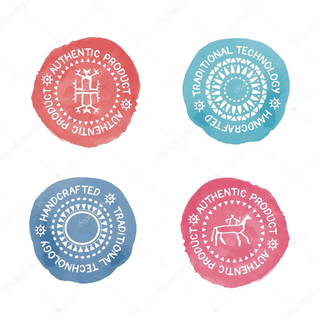 Set of 4 Badges for traditional, authenti or handcrafted products.