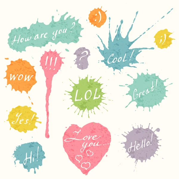 Set of colorful hand drawn short messages — Stock Vector