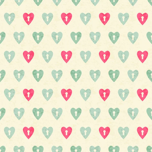 Vector seamless patterns with small hearts and keyholes — Stock Vector