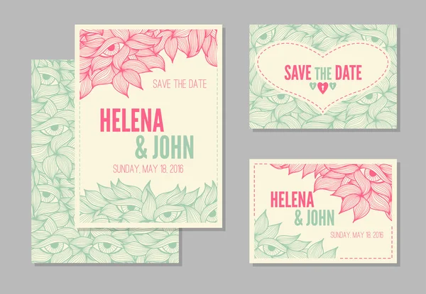 Ensemble de cartes de mariage, d'invitation ou d'anniversaire — Image vectorielle