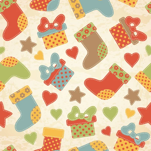 Childish Christmas seamless pattern with Christmas trees, present boxes, , balloons and umbre — Stockvector