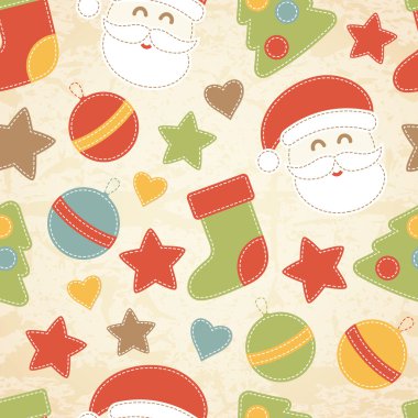 Çocukça Noel Noel Baba, Noel ağaçları, baubles ve çorap ile seamless modeli
