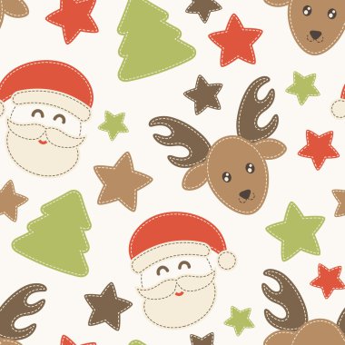 Çocukça Noel Noel Baba, Noel ağaçları ve Ren geyiği ile seamless modeli