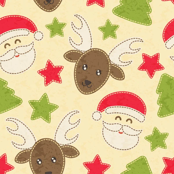 サンタ クロース、クリスマス ツリー、トナカイと幼稚なクリスマスのシームレス パターン — ストックベクタ