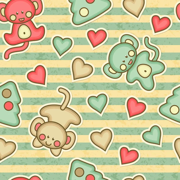 Conjunto de monos de año nuevo Kawaii — Vector de stock