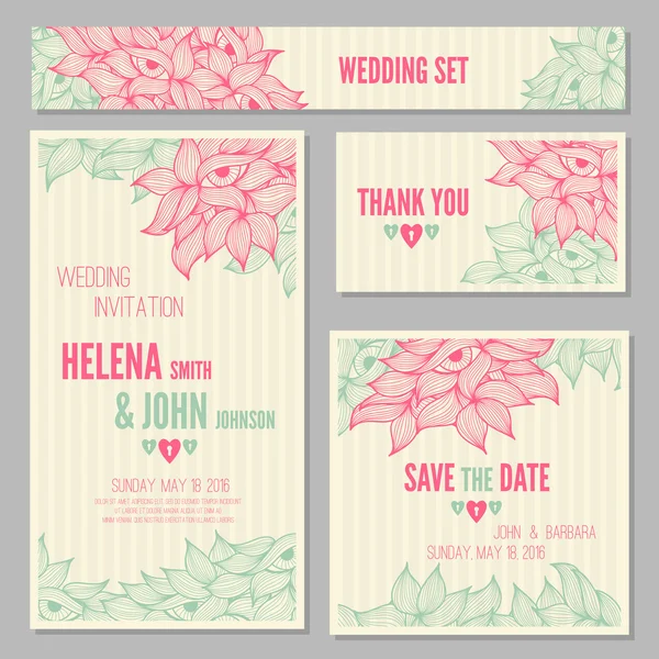 Conjunto de tarjetas de boda, invitación o aniversario — Vector de stock