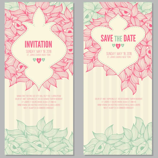 Ensemble de cartes de mariage, d'invitation ou d'anniversaire — Image vectorielle