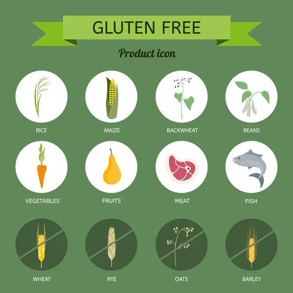 Icônes aliments contenant du gluten . — Image vectorielle