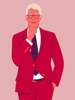 İş elbisesi giymiş mutlu bir sarışının portresi. Ofis işleri. Vektör düz resimleme