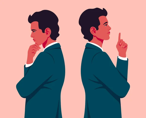 Young Businessman Standing Profile Hispanic Man Thinking Making Decision Problems — Stock Vector