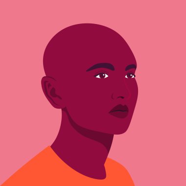 Genç Afrikalı bir transseksüelin portresi. İkili olmayan bir kişi. Milenyum kuşağı. Cinsiyetçi bir öğrencinin yüzü. LGBTQ. Vektör düz resimleme