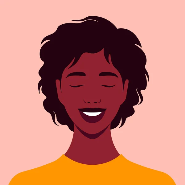 Афроамериканка Смеется Веселье Радость Портрет Счастливое Лицо Векторная Иллюстрация — стоковый вектор