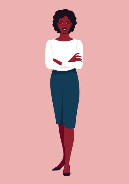 Portret Van Een Volwaardige Afrikaanse Vrouw Een Casual Outfit Vector — Stockvector