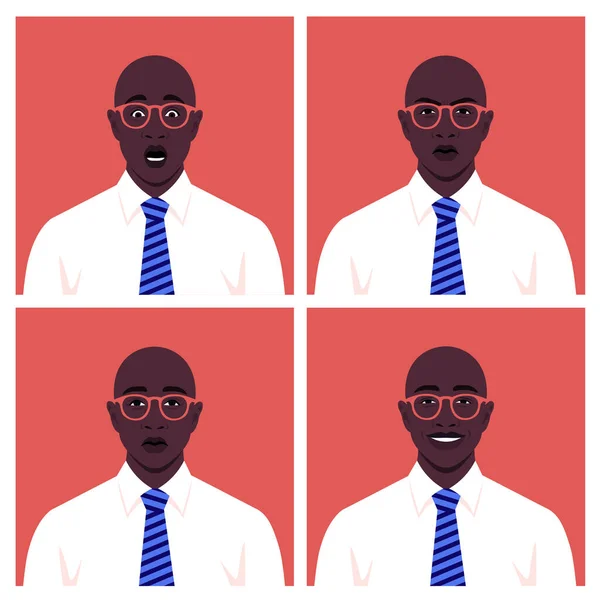Ett Gäng Affärsmän Avatarer Afrikanska Killar Olika Känslor Lycka Ilska — Stock vektor