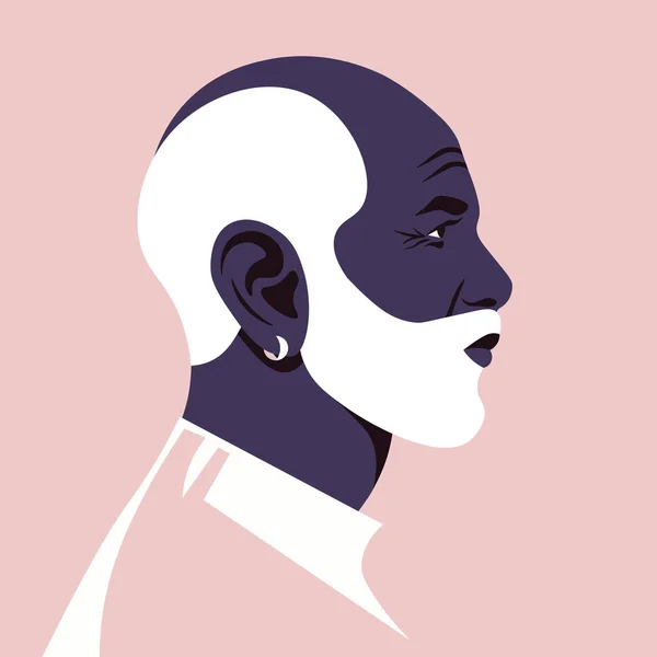 Cabeza Hombre Africano Moda Con Una Barba Blanca Perfil Cara — Vector de stock