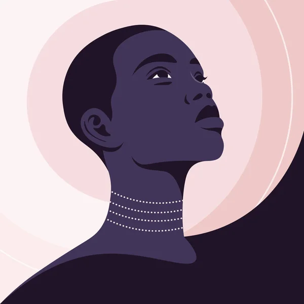 Porträtt Vacker Afrikansk Kvinna Halvtur Ung Modemodell Avatar För Sociala — Stock vektor