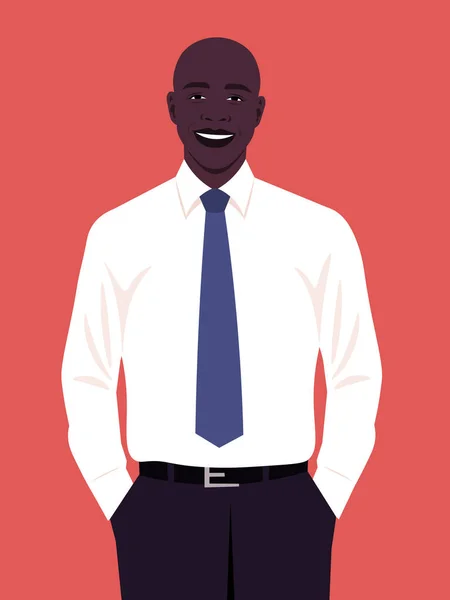 Retrato Homem Africano Feliz Vestindo Uma Camisa Branca Escritório Gravata — Vetor de Stock