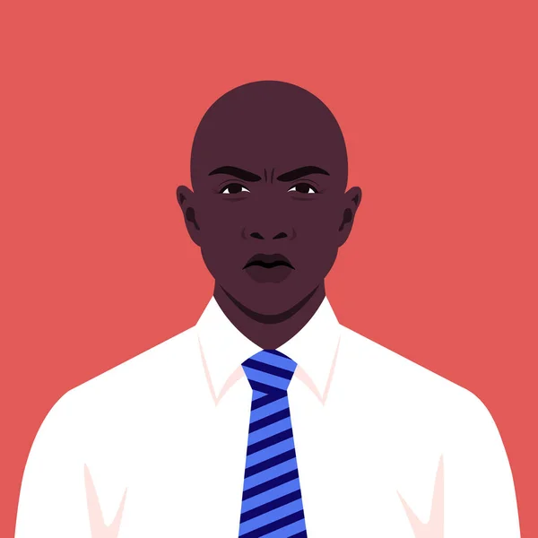 Avatar Hombre Enojado Retrato Empresario Africano Con Camisa Blanca Corbata — Vector de stock