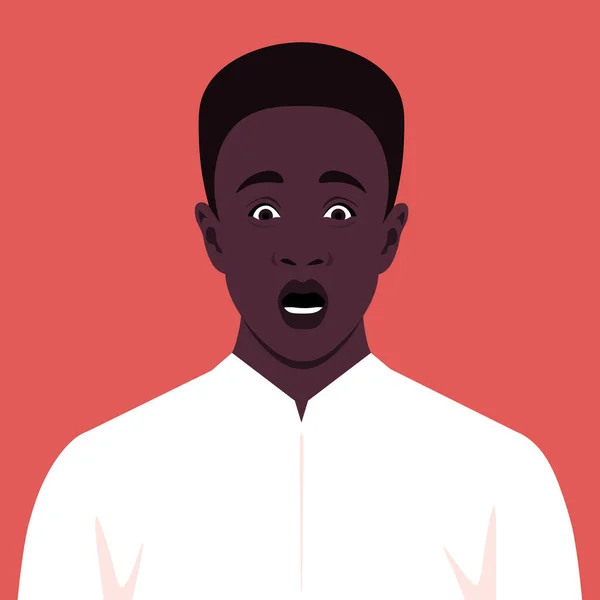 Shocked Face Portrait African Guy Who Opened His Mouth Surprise — Stock Vector