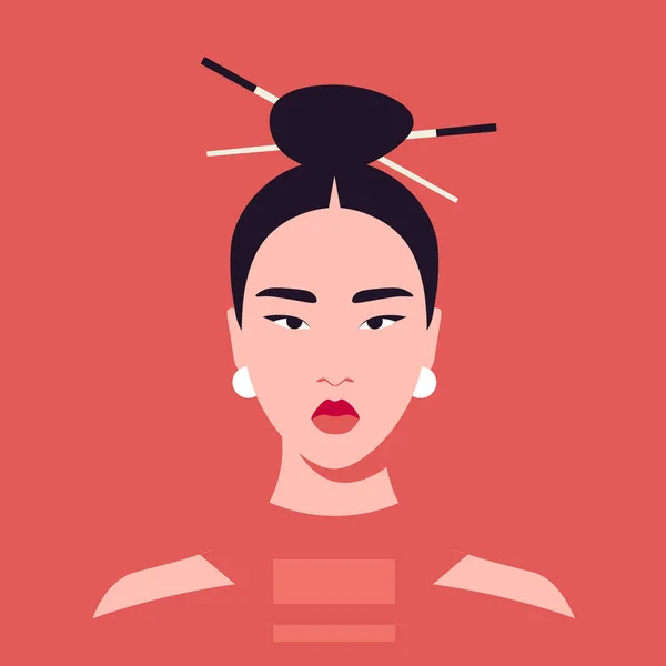 Portrait Une Jeune Femme Asiatique Sur Fond Rouge Mannequin Mode — Image vectorielle