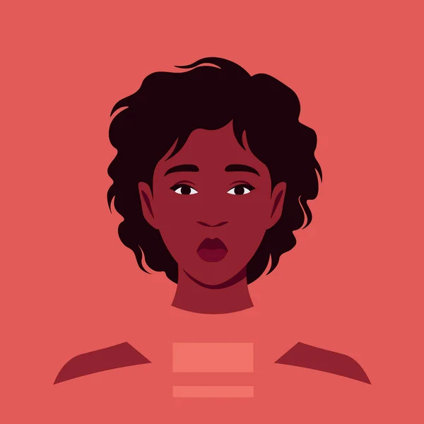 悲しいアフリカ人女性の肖像画 うつ病と憂うつな アバター ベクトル平図 — ストックベクタ