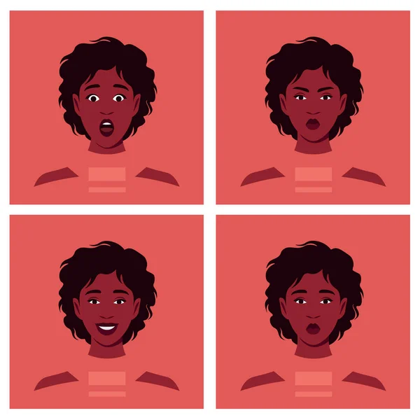 Conjunto Emociones Cara Una Mujer Africana Avatares Diferentes Estados Ánimo — Vector de stock