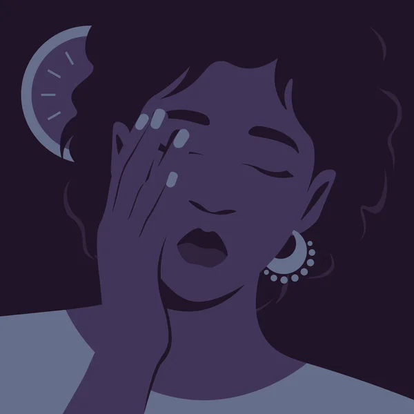 Mujer Africana Cansada Oficina Por Noche Fatiga Depresión Ilustración Plana — Archivo Imágenes Vectoriales