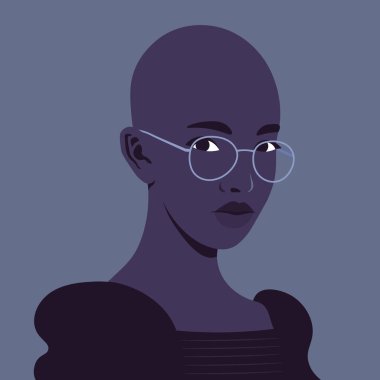 Gözlüklü zeki bir Afrikalı kadının portresi. Sosyal ağlar için Avatar. Düz biçimli vektör illüstrasyonu.