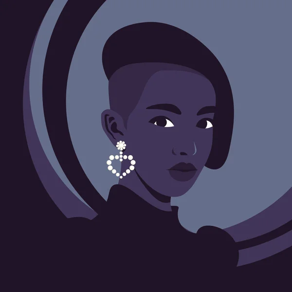 Портрет Африканської Жінки Наполовину Обернений Сережкою Аватар Соціальних Мереж Візуальне — стоковий вектор