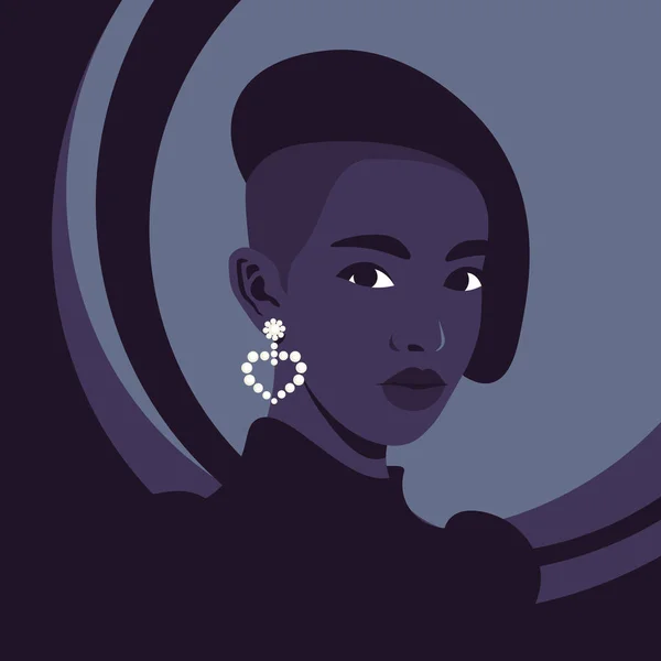 Retrato Una Mujer Africana Moda Medio Turno Con Pendiente Avatar — Vector de stock