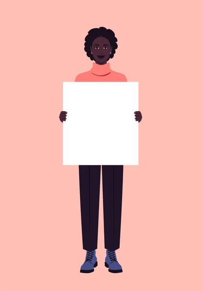 Genç Bir Afrikalı Kadın Elinde Boş Bir Poster Tutuyor Tiraz — Stok Vektör