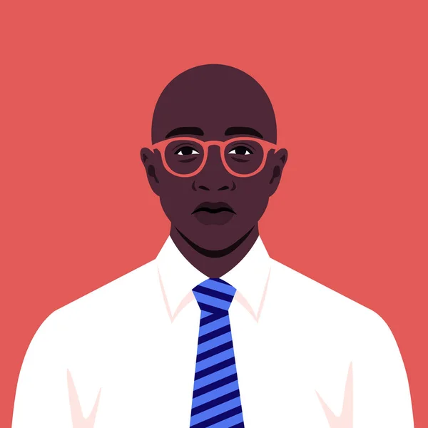 Retrato Hombre Africano Con Corbata Avatar Hombre Negocios Tristeza Joven — Vector de stock