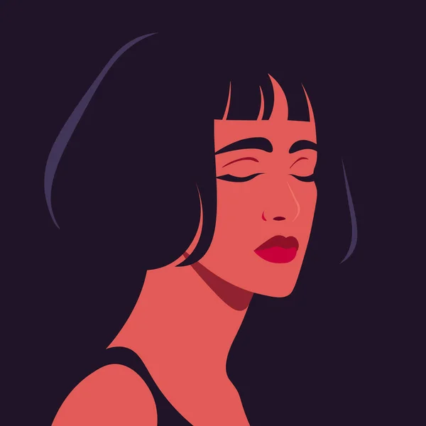 Portrait Sad Young Woman Half Turn Closed Eyes Depression Avatar — Stock Vector