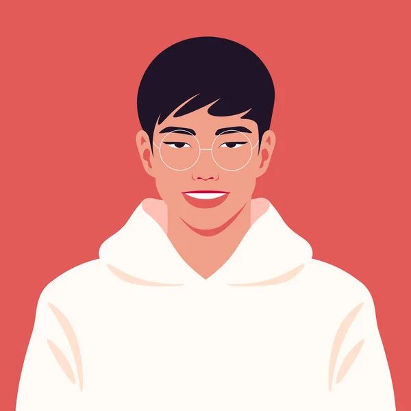 Visage Asiatique Avatar Jeune Homme Affaires Étudiant Heureux Illustration Vectorielle — Image vectorielle