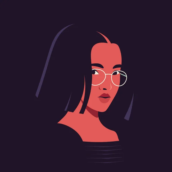 Retrato Una Mujer Asiática Inteligente Media Vuelta Con Pelo Rosa — Vector de stock