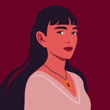 Yarı sırayla mutlu bir İspanyol kadının portresi. Sosyal ağlar için Avatar. Düz biçimli vektör illüstrasyonu.