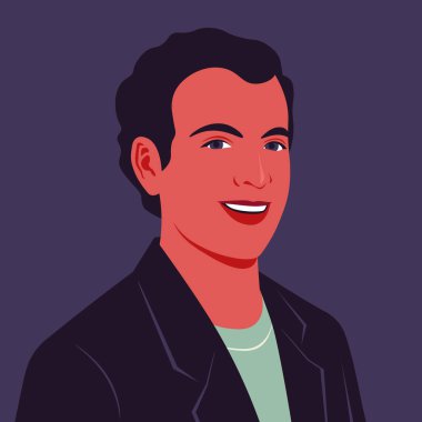 Yarım dönüşle mutlu bir İspanyol 'un portresi. Sosyal ağlar için Avatar. Düz biçimli vektör illüstrasyonu.