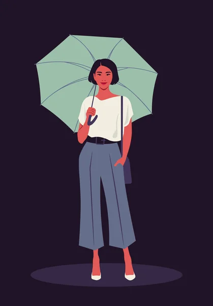 Retrato Uma Mulher Asiática Comprimento Total Com Guarda Chuva Roupa —  Vetores de Stock