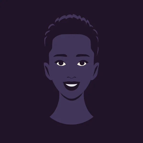 Una Joven Africana Sonríe Avatar Adolescente Feliz Sobre Fondo Oscuro — Vector de stock