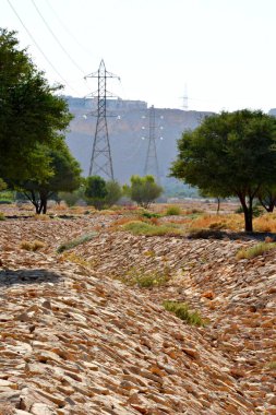 Mısır 'daki çölde Sahra' yı çevreleyen güç hattı iletim kuleleri. Yüksek kalite fotoğraf