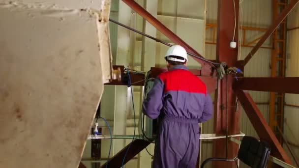 Trabajador en el almacén de la fábrica de alimentos para animales . — Vídeos de Stock