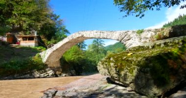 Dağ nehri üzerinde eski bir köprü