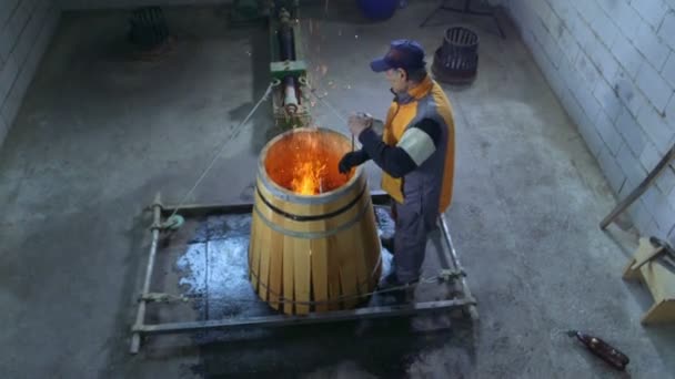 Production of wine barrels — Stock Video