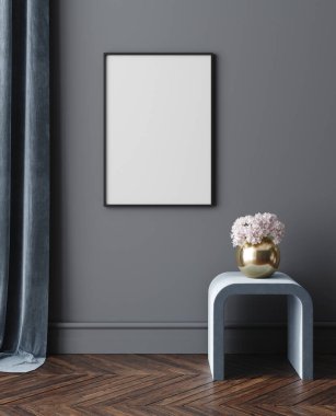 Lüks, modern, karanlık ev dekorasyonu, 3D görüntüleme.